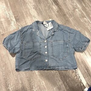 Zara Crop Flowy Denim Shirt